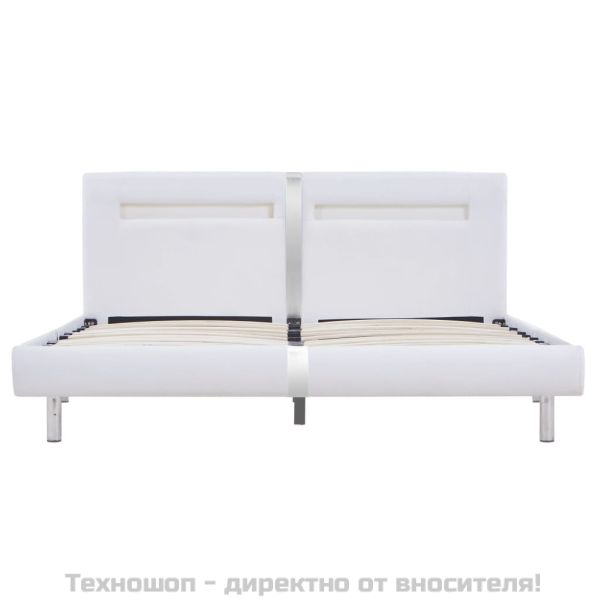 Рамка за легло с LED, бяла, изкуствена кожа, 180x200 cм