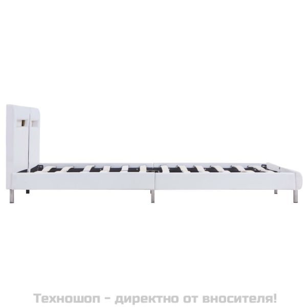 Рамка за легло с LED, бяла, изкуствена кожа, 180x200 cм
