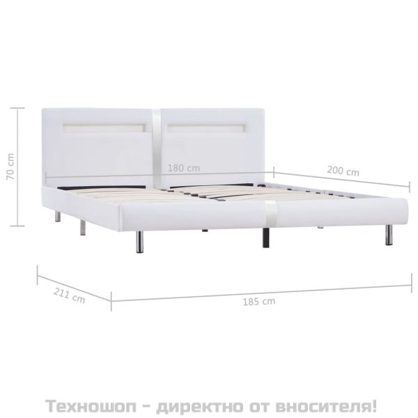 Рамка за легло с LED, бяла, изкуствена кожа, 180x200 cм