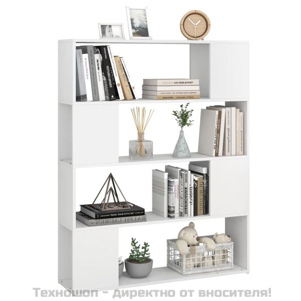 Библиотека/разделител за стая, бяла, 100x24x124 см