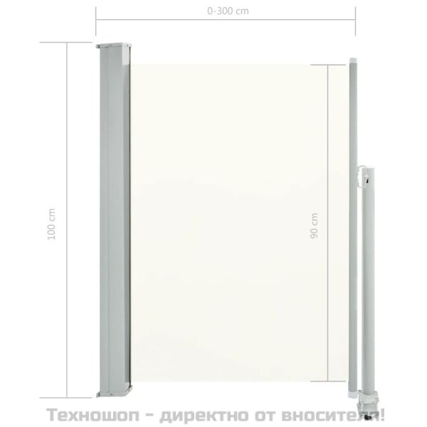 Прибираща се странична тента, 100х300 см, кремава