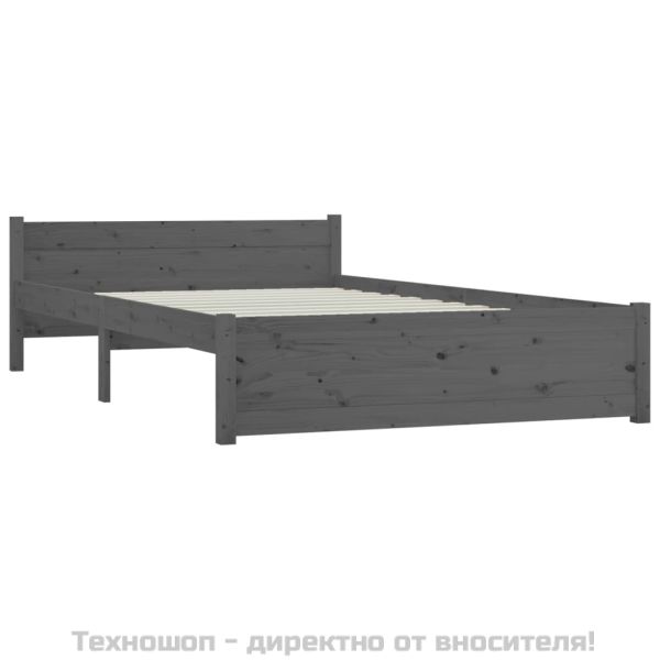 Рамка за легло, сива, дърво масив, 135x190 cм, Double