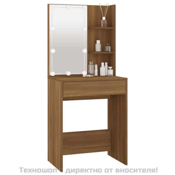 Тоалетка с LED, кафяв дъб, 60x40x140 см