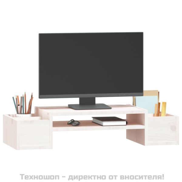 Поставка за монитор, бяла, 70x27,5x15 см, бор масив