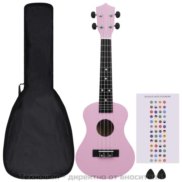 Комплект сопрано укулеле с калъф за деца, розово, 23"