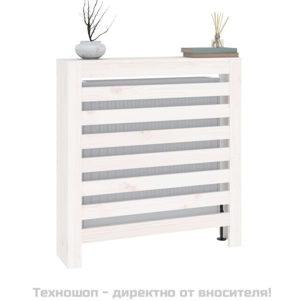 Параван за радиатор, бял, 79,5x19x84 см, борово дърво масив