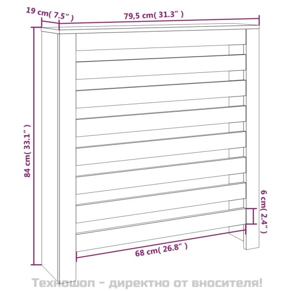Параван за радиатор, бял, 79,5x19x84 см, борово дърво масив