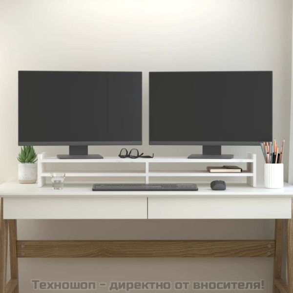 Поставка за монитор, бяла, 100x27x15 см, бор масив