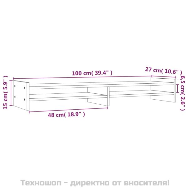 Поставка за монитор, бяла, 100x27x15 см, бор масив