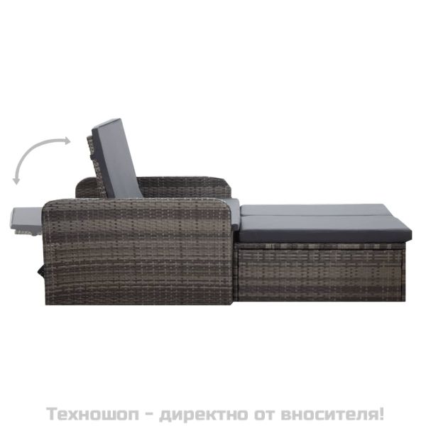 Градински комплект с възглавници, 2 части, полиратан, сив