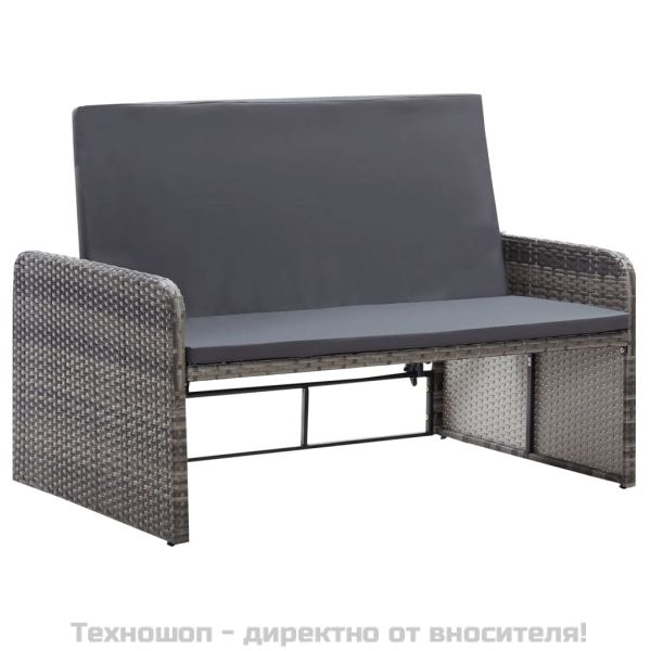 Градински комплект с възглавници, 2 части, полиратан, сив