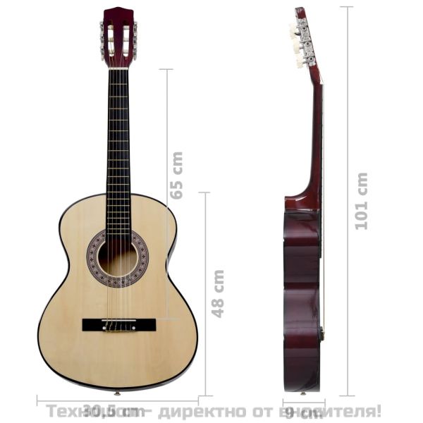 Класическа китара за начинаещи, 4/4, 39", липово дърво