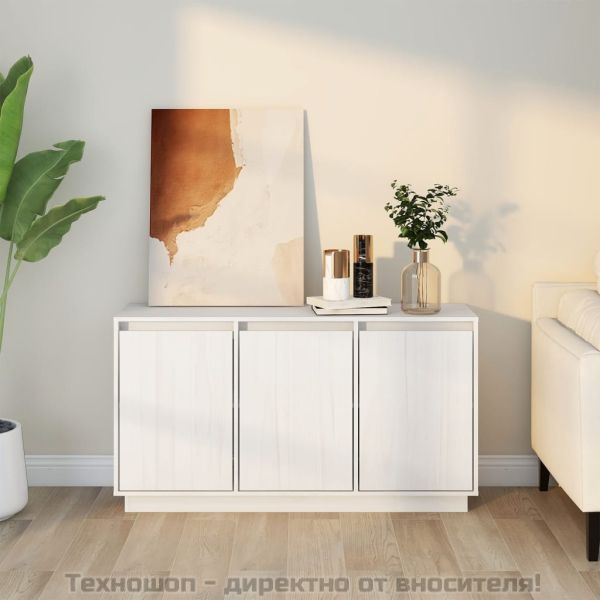 Сайдборд, бял, 111x34x60 см, бор масив