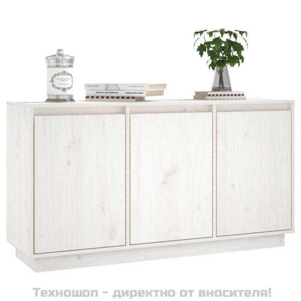 Сайдборд, бял, 111x34x60 см, бор масив