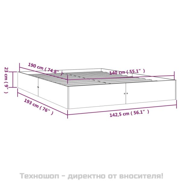 Рамка за легло, бяла, масивно дърво, 140x190 см