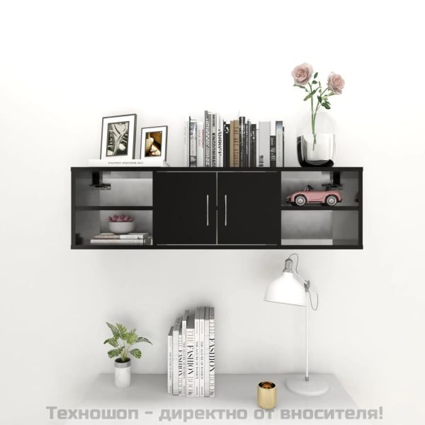 Стенен рафт, черен, 102x30x29 см, инженерно дърво
