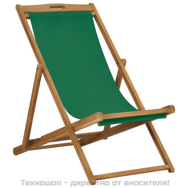 Сгъваем плажен стол, тиково дърво масив, зелен