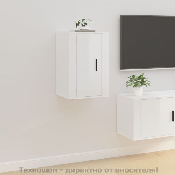 ТВ шкаф за стенен монтаж, бял гланц, 40x34,5x60 см