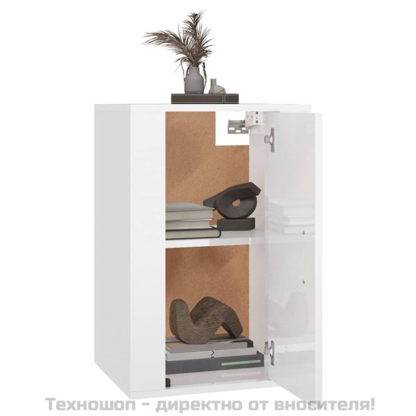 ТВ шкаф за стенен монтаж, бял гланц, 40x34,5x60 см