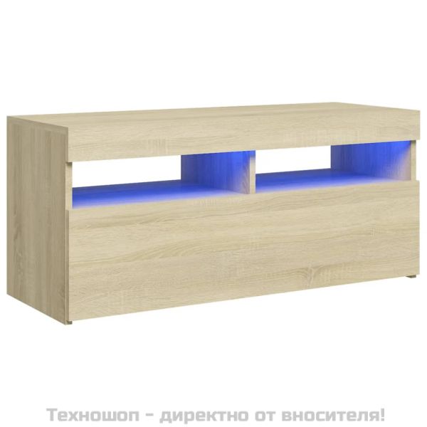 ТВ шкаф с LED осветление, сонома дъб, 90x35x40 см