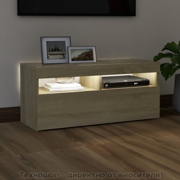 ТВ шкаф с LED осветление, сонома дъб, 90x35x40 см