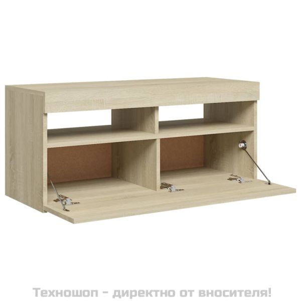 ТВ шкаф с LED осветление, сонома дъб, 90x35x40 см