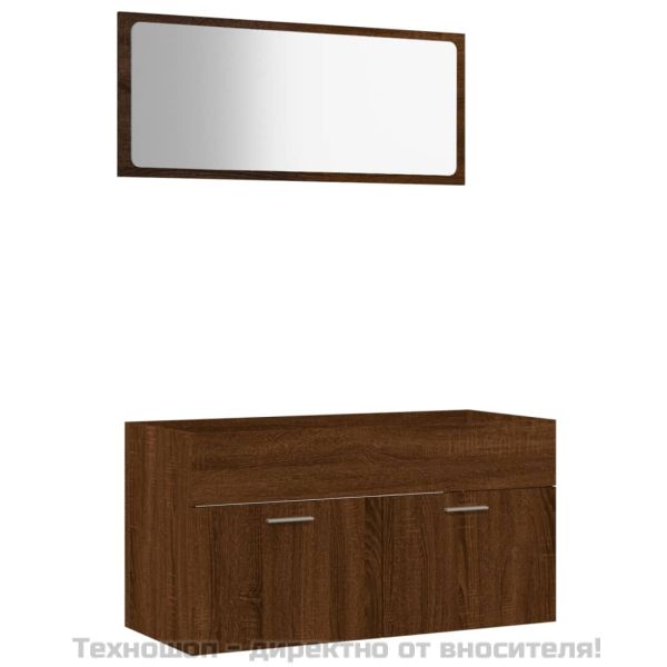Комплект мебели за баня от 2 части, кафяв дъб, инженерно дърво