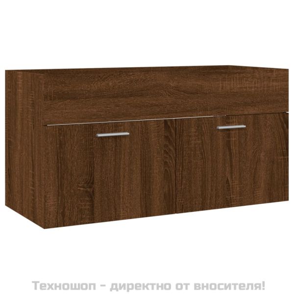 Комплект мебели за баня от 2 части, кафяв дъб, инженерно дърво