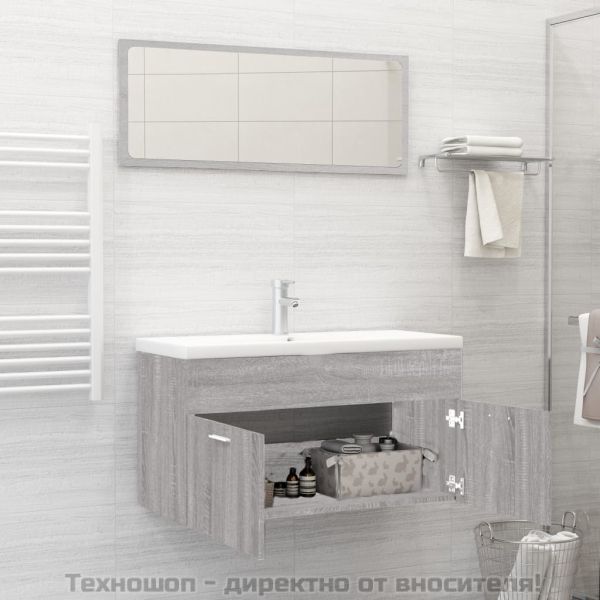 Комплект мебели за баня от 2 части сив сонома инженерно дърво