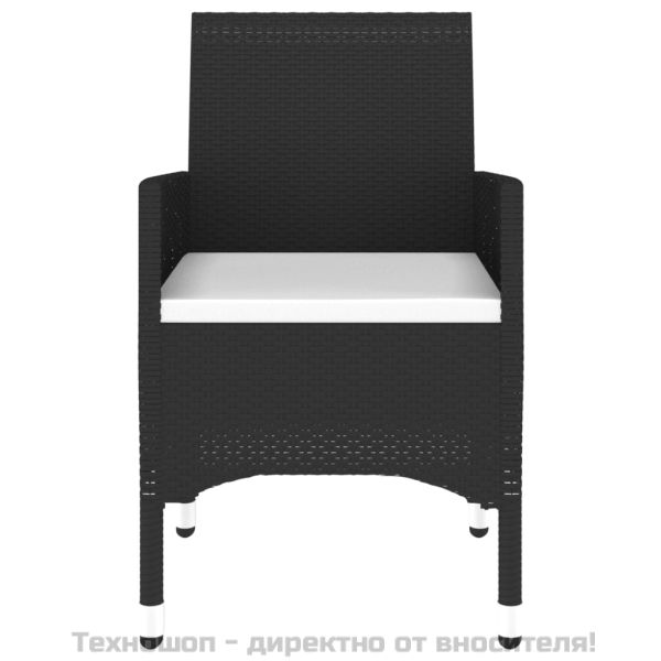 Градински трапезен комплект, 3 части, полиратан, черен