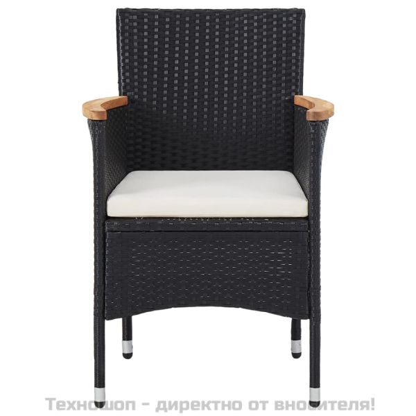 Градински трапезен комплект, 3 части, полиратан, черен