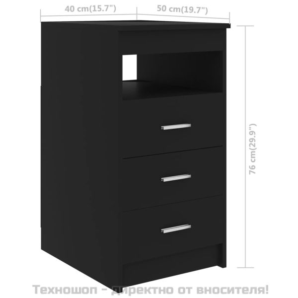 Шкаф с чекмеджета, черен, 40x50x76 см, инженерна дървесина
