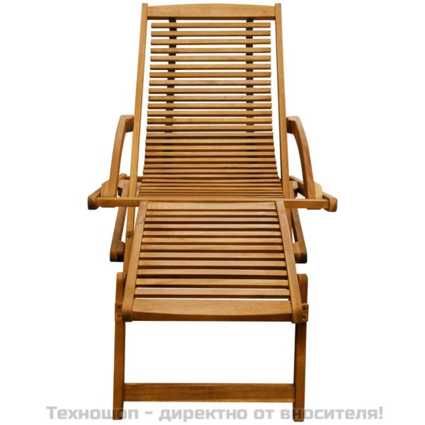 Градински шезлонг с подложка за крака, акация масив