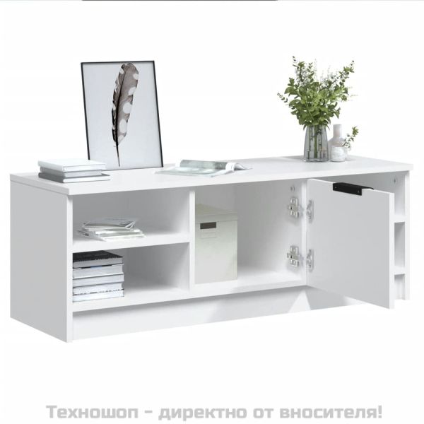 ТВ шкаф, бял, 102x35,5x36,5 см, инженерно дърво