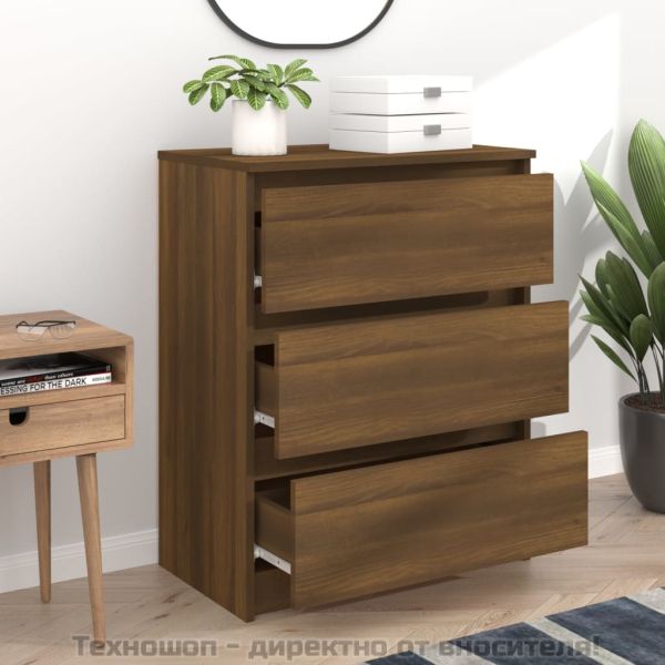 Сайдборд, кафяв дъб, 60x35x76 см, инженерно дърво