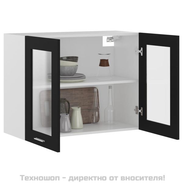 Висящ стъклен шкаф "Lyon", черен, 80x31x60 см, инженерно дърво