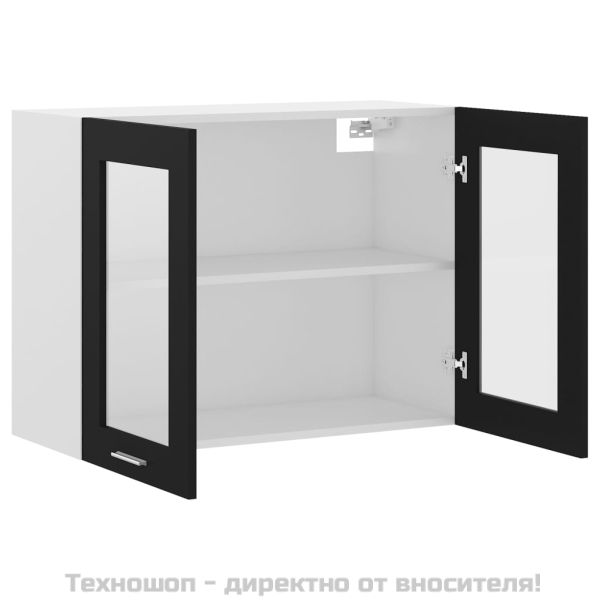 Висящ стъклен шкаф "Lyon", черен, 80x31x60 см, инженерно дърво