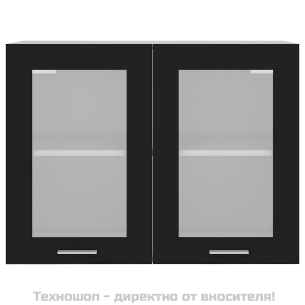 Висящ стъклен шкаф "Lyon", черен, 80x31x60 см, инженерно дърво