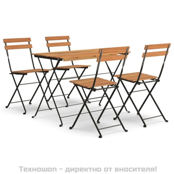 Сгъваем бистро комплект от 5 части, акация масив и стомана