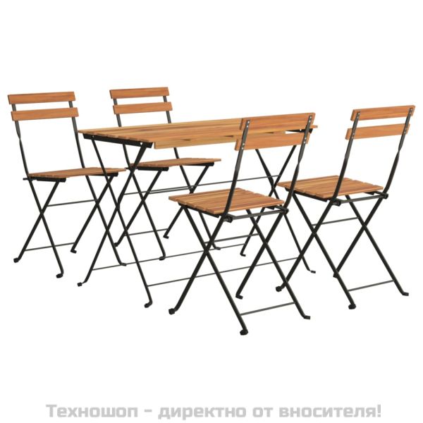 Сгъваем бистро комплект от 5 части, акация масив и стомана