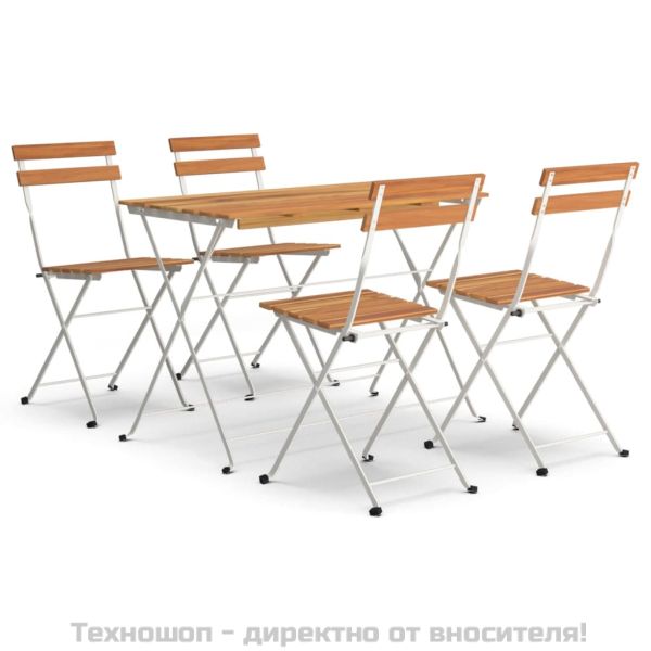 Сгъваем бистро комплект от 5 части, акация масив и стомана