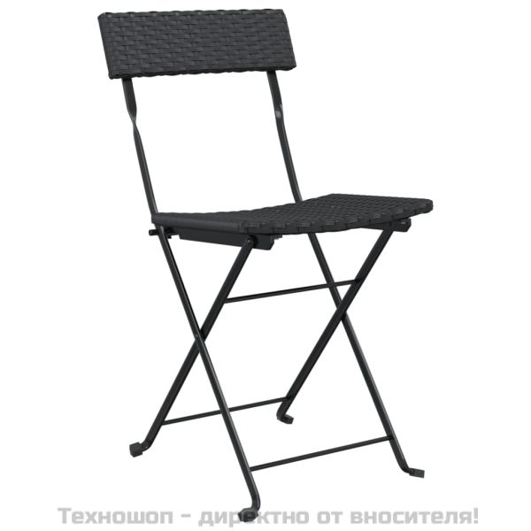 Сгъваеми бистро столове, 8 бр, черни, полиратан и стомана