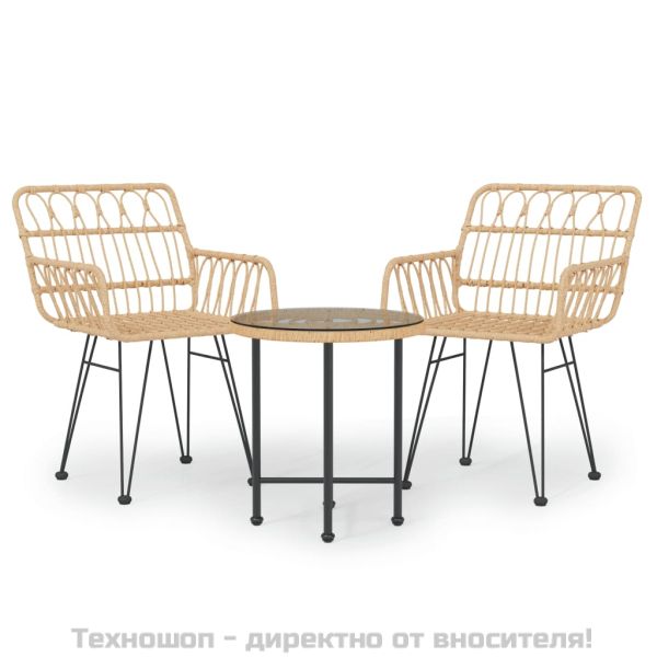 Градински трапезен комплект, 3 части, полиратан