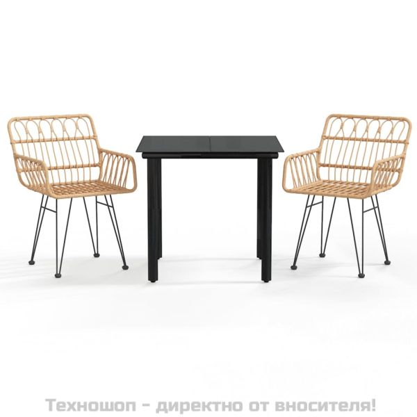 Градински трапезен комплект, 3 части, полиратан