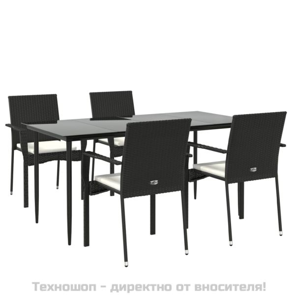 Градински трапезен комплект възглавници 5 части черен полиратан