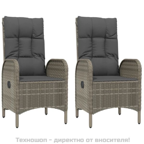 Градински трапезен комплект 3 части с възглавници сив полиратан