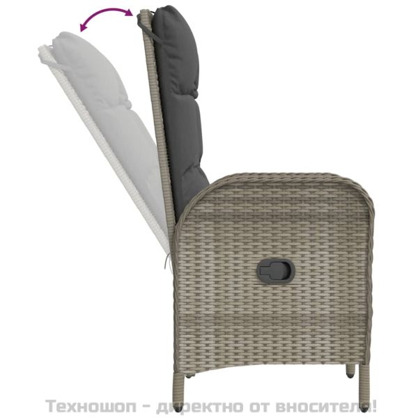 Градински трапезен комплект 3 части с възглавници сив полиратан