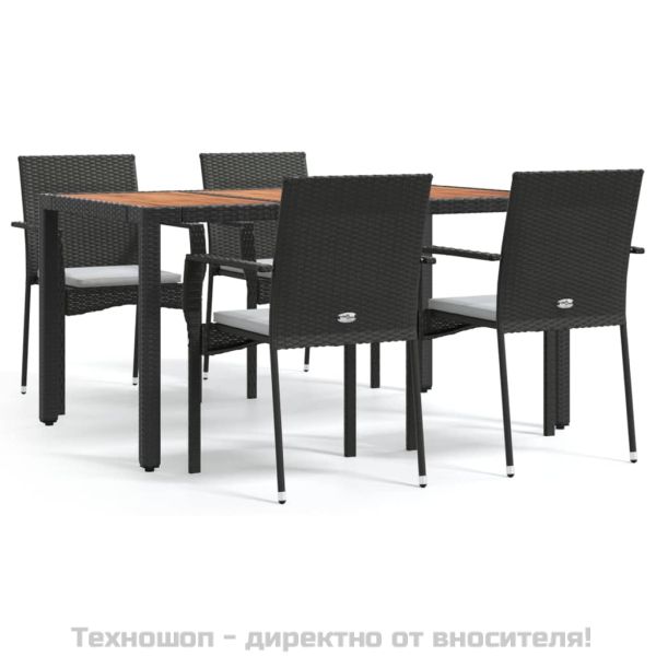 Градински трапезен комплект възглавници 5 части черен полиратан