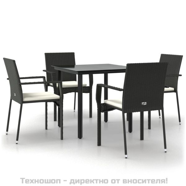 Градински трапезен комплект възглавници 5 части черен полиратан