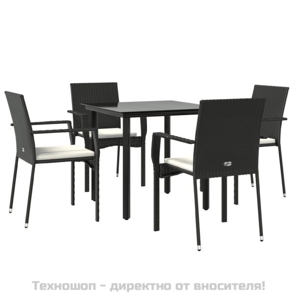 Градински трапезен комплект възглавници 5 части черен полиратан